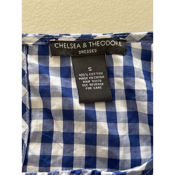 Chelsea & Theodore Women Small Checkered Bell Sleeve Floral Embroidered Dress - Picture 3 of 11